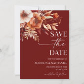 Rusty Burgundy Brown Blumengarten Hochzeit Save The Date (Vorderseite)