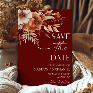 Rusty Burgundy Brown Blumengarten Hochzeit Save The Date