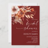 Rusty Burgundy Brown Floral Blume Brautparty Einladung (Vorderseite)