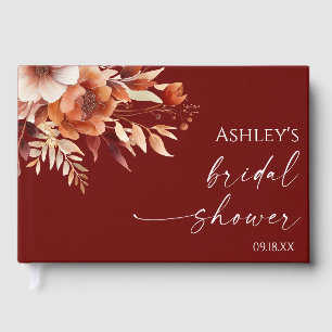 Rusty Burgundy Brown Floral Blume Brautparty Gästebuch