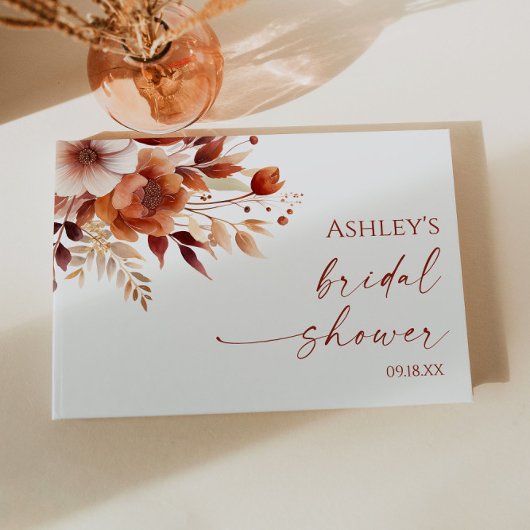 Rusty Burgundy Brown Floral Blume Brautparty Gästebuch