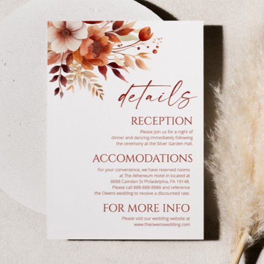 Rusty Burgundy Brown Floral Blume Hochzeiten Detai Begleitkarte