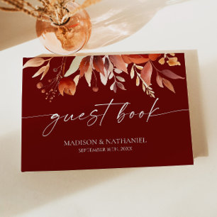 Rusty Burgundy Brown Floral Blume Wedding Gästebuch