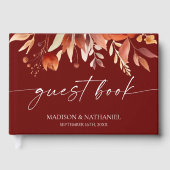 Rusty Burgundy Brown Floral Blume Wedding Gästebuch (Vorderseite)