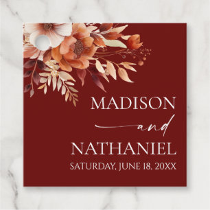Rusty Burgundy Brown Floral Blume Wedding Geschenkanhänger