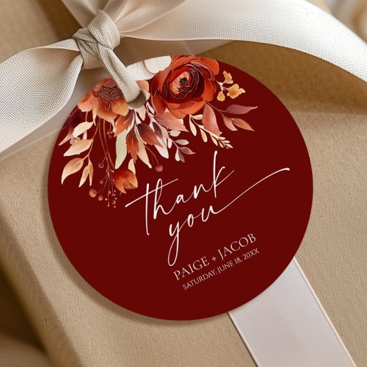 Rusty Burgundy Brown Floral Blume Wedding Geschenkanhänger