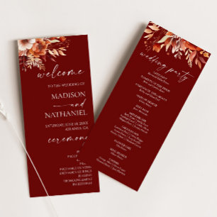 Rusty Burgundy Brown Floral Blume Wedding Programm