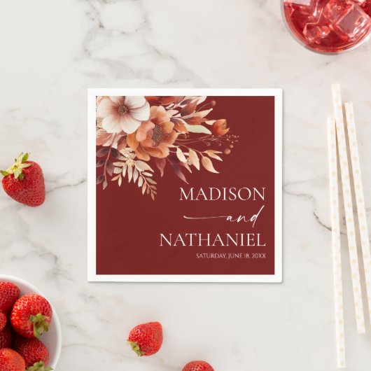 Rusty Burgundy Brown Floral Blume Wedding Serviette (Beispiel)