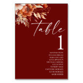 Rusty Burgundy Brown Floral Blume Wedding Tischnummer (Rückseite)