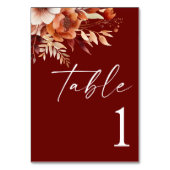 Rusty Burgundy Brown Floral Blume Wedding Tischnummer (Vorderseite)