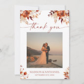 Rusty Burgundy Brown Floral Flower Wedding Dankeskarte (Vorderseite)