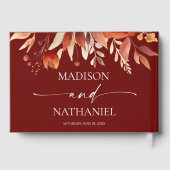 Rusty Burgundy Brown Floral Flower Wedding Gästebuch (Rückseite)