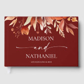 Rusty Burgundy Brown Floral Flower Wedding Gästebuch (Vorderseite)