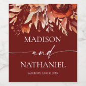 Rusty Burgundy Brown Floral Flower Wedding Weinetikett (Einzelnes Label)