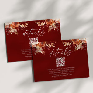 Rusty Burgundy Floral QR Code Hochzeitdetails Begleitkarte