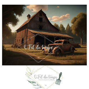 Rusty car and barn postapocallyptic Tissue paper Seidenpapier