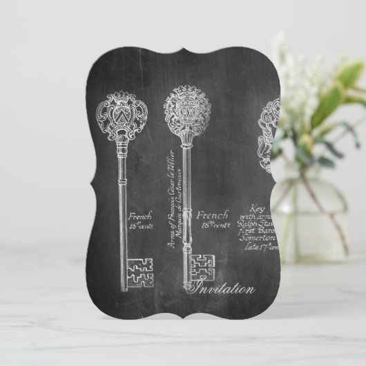 Rusty Chalkboard Viktorianische Steampunk-Skelettt Einladung (Stehend Vorderseite)