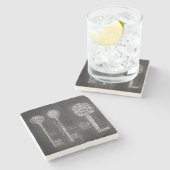 Rusty Chalkboard Viktorianische Steampunk-Skelettt Steinuntersetzer (Seitenansicht)