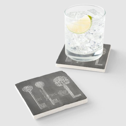 Rusty Chalkboard Viktorianische Steampunk-Skelettt Steinuntersetzer (Seitenansicht)