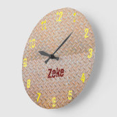 Rusty Diamond Plate Steel Individuelle Name Große Wanduhr (Winkel)