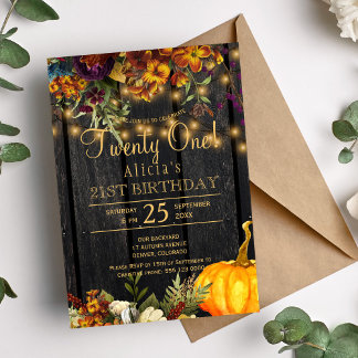 Rusty Herbst florale Chic zwanzig ein Geburtstag Einladung