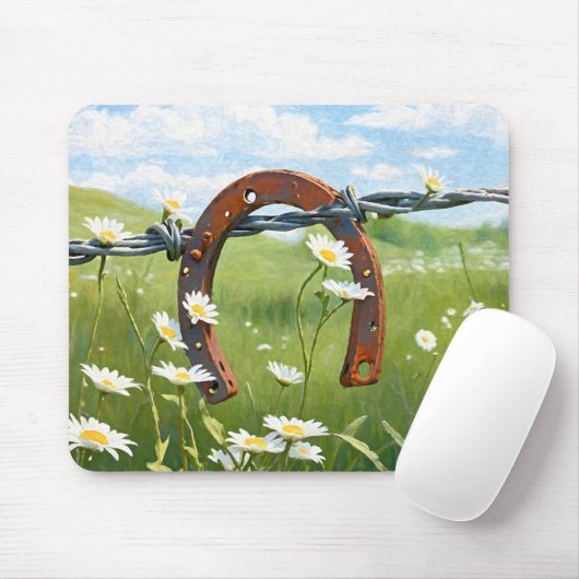 Rusty Horseshoe auf einem Stacheldraht Mousepad (Mit Mouse)