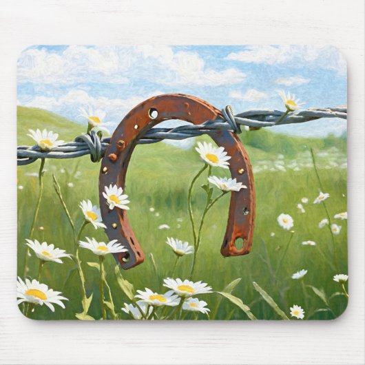 Rusty Horseshoe auf einem Stacheldraht Mousepad (Vorne)