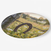 Rusty Horseshoe on Barbed Wire Fence Pappteller (Schrägansicht)