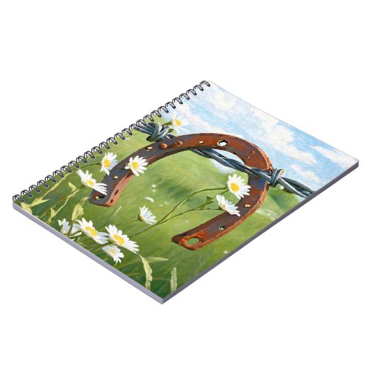 Rusty Horseshoe und White Daisies Notizblock (Linke Seite)