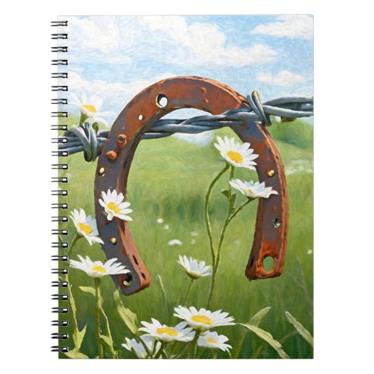Rusty Horseshoe und White Daisies Notizblock (Vorderseite)