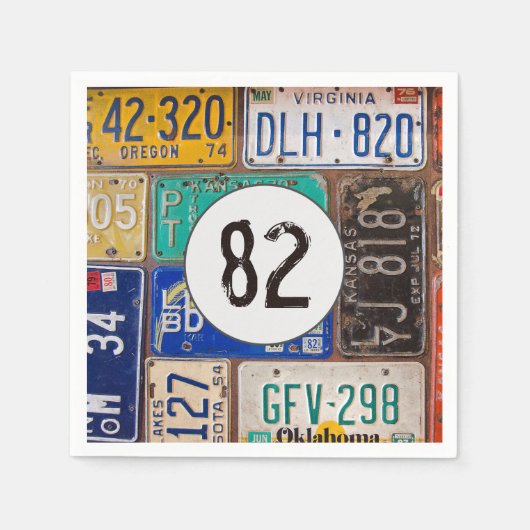 Rusty Licence Plate 82. Geburtstag Napkins Serviette (Vorderseite)