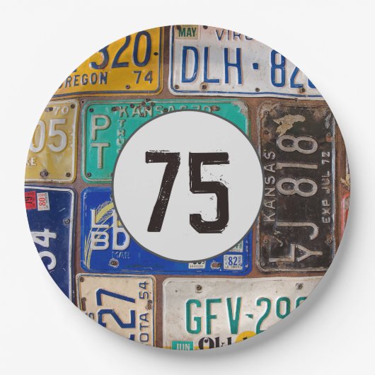 Rusty License Plate 75. Geburtstag Pappteller (Vorderseite)