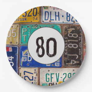 Rusty License Plate 80. Geburtstag Pappteller