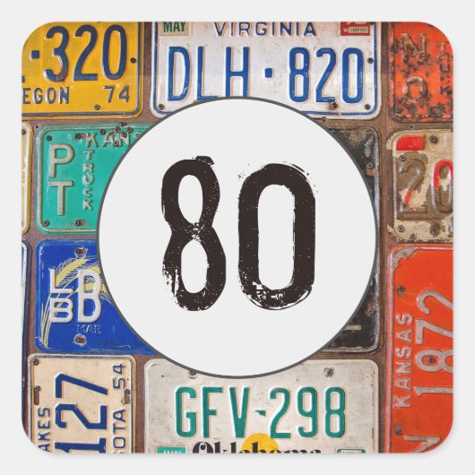 Rusty License Teller 80. Geburtstag Quadratischer Aufkleber (Vorderseite)