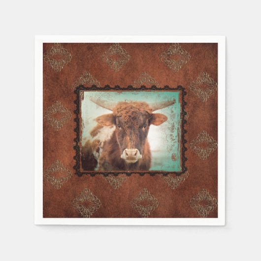 RUSTY LONGHORN COCKTAIL NAPKINS SET VON 50 SERVIETTE (Vorderseite)