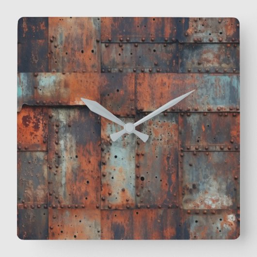 Rusty Metal Wall Clock Quadratische Wanduhr (Vorderseite)