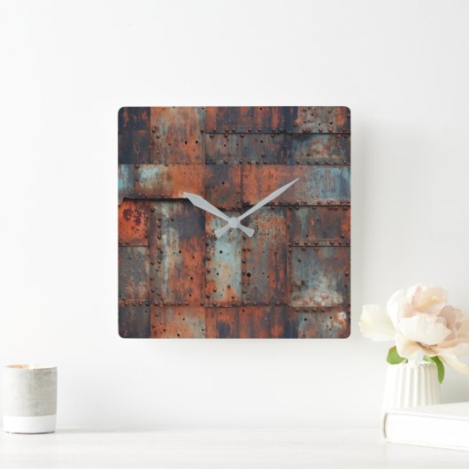 Rusty Metal Wall Clock Quadratische Wanduhr (Zuhause)