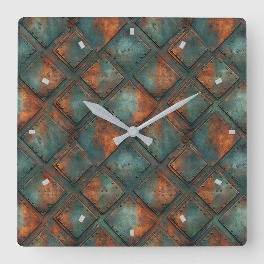 Rusty Metal Wall Clock Quadratische Wanduhr (Vorderseite)