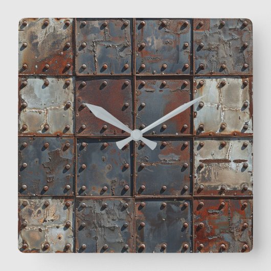 Rusty Metal Wall Clock Quadratische Wanduhr (Vorderseite)