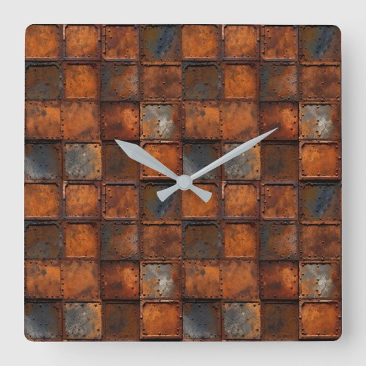 Rusty Metal Wall Clock Quadratische Wanduhr (Vorderseite)