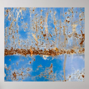 Rusty Metall Textur, blaue Kratze Hintergrund. Poster