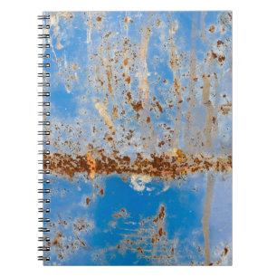 Rusty Metallstruktur, blau gekratzte Dekoration. Notizblock