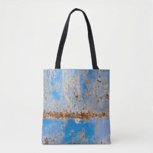 Rusty Metallstruktur, blau gekratzte Dekoration. Tasche