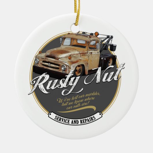 Rusty Nut Towing Keramik Ornament (Vorne)