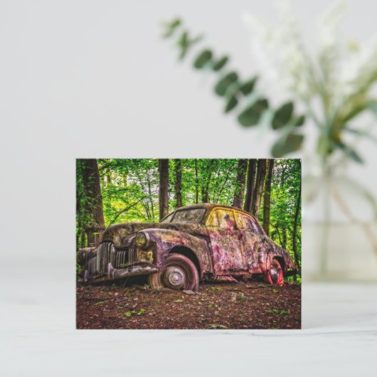 Rusty Old Car Vintag Postkarte (Stehend Vorderseite)