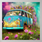 Rusty old Combi Van mit Blume Poster (Vorne)