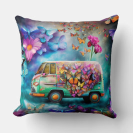 Rusty old Combi Van mit Blume Schmetterlinge Kissen