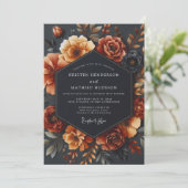 Rusty Orange Bloom Romance Wedding Einladung (Stehend Vorderseite)
