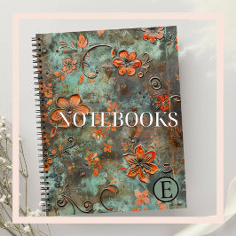 Rusty Orange Raised Floral Spiral Notebook Notizblock