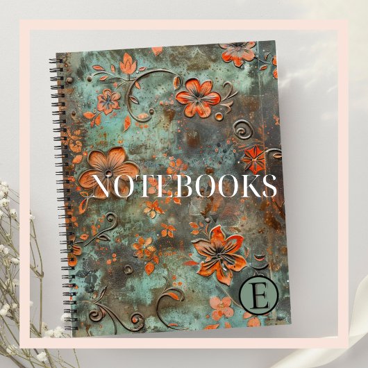 Rusty Orange Raised Floral Spiral Notebook Notizblock